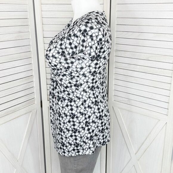 Cato Twist Front Geometric Print Tunic Top Grey White Large Cap Sleeve - Picture 2 of 12